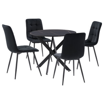 CorLiving Lennox Trestle Leg Dining Set With Black Chairs, 5-Piece