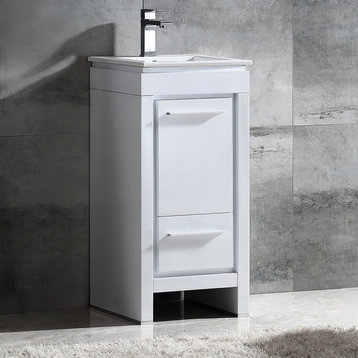 Allier 16" Bathroom Cabinet, Base: White, With Integrated Sink