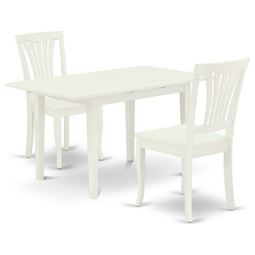 3Pc Dining Table Set 2 Dining Chairs, Butterfly Leaf Dining Table, Linen White