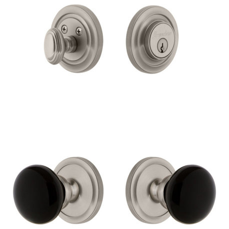 Circulaire Rosette, Coventry Knob And Matching Deadbolt, Satin Nickel, 853314