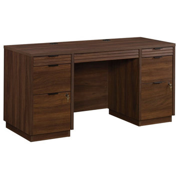 Pemberly Row 60" Knee Space Engineered Wood Credenza Desk in Spiced Mahogany