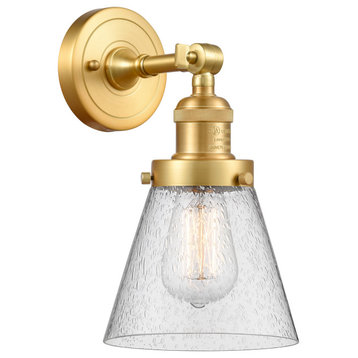Small Cone 1 Light Sconce, Satin Gold, Seedy