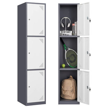 Metal Locker Steel Storage Cabinet for Office School Gym, White, 3 Doors