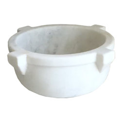 Carved Round Antique Marble Vessel Sink - Bathroom Sinks