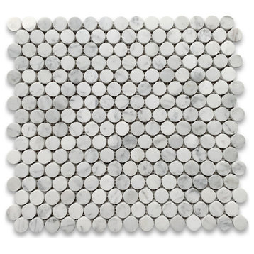 Penny Round Tile Carrera White Carrara Marble Mosaic Polished 3/4", 1 sheet