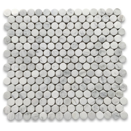 Penny Round Tile Carrera White Carrara Marble Mosaic Polished 3/4", 1 sheet
