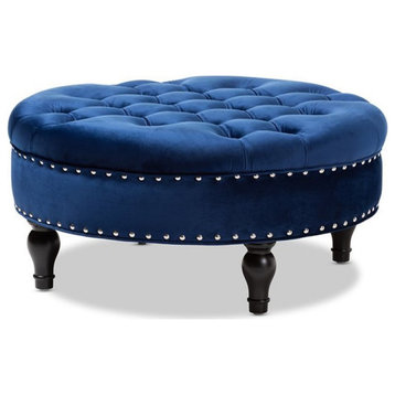 Baxton Studio Palfrey Blue Velvet Upholstered Button Tufted Ottoman