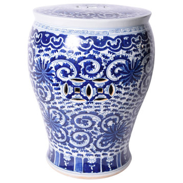 Legend of Asia Blue And White Twisted Lotus Drum Stool 1189