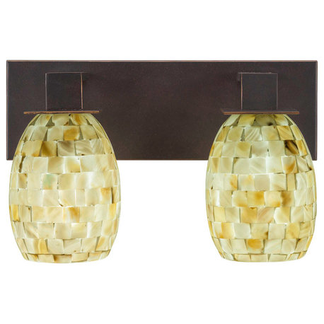 Apollo 2-Light Bath Bar, Dark Granite/Ivory Glaze Seashell