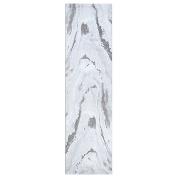 Serenity Abstract Marble Area Rug, Opal-Mushroom, 2'2"x7'10" Runner