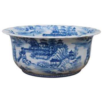 Chinese Large Blue and White Blue Willow Porcelain Bowl 16" Diameter