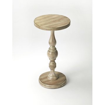 Side Table Pedestal Base Driftwood Distressed Rubberwood Cherry