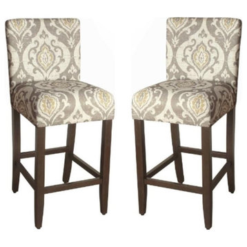 Home Square Suri 44" Traditional Wood and Fabric Barstool in Brown - Set of 2
