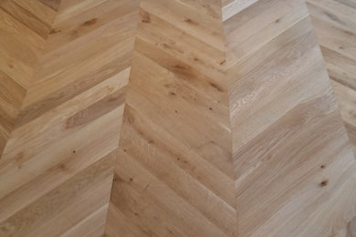 French oak parquetry floor sanding with water-base finish