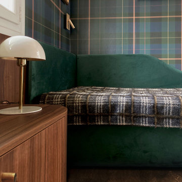 Lit d'angle en velours vert sapin