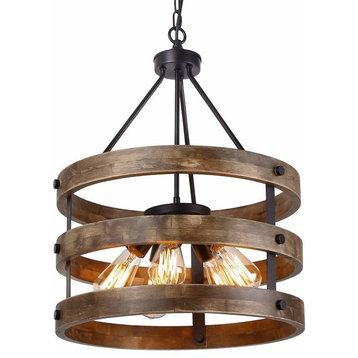 5 Light Vintage Industrial Rustic Wood Chandelier, Circular Pendant Lamp Light