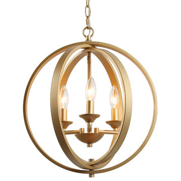 3-Light Globe Modern Chandelier, Gold