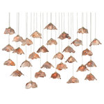 Currey & Company - Catrice 30-Light Multi-Drop Pendant - Rose-colored natural Capiz shells have become blossoms to ornament our Catrice 30-Light Multi-Drop Pendant. The silver pendant is luminous in a mix of painted silver and contemporary silver leaf finishes. This fixture is among Currey & Company's introduction of cluster lights, which includes 1-light up to 36-light configurations. We also have an arm chandelier and several wall sconces in this family of fixtures.