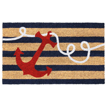 Red Machine Tufted Red Anchor Doormat, 18" x 30"