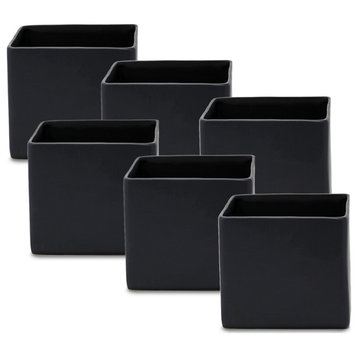 Ceramic Vases, Measures 5" Tall & 5.75" Cube, Black - Set of 6