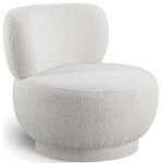 Meridian Furniture - Calais Accent Chair, Cream, Upholstered Base - Wow guests with contemporary panache with the addition of this Calais boucle fabric accent chair to your bedroom, living room, or elsewhere. This lovely chair features a mid-century modern design that makes it take on an artsy feel that's bound to be noticed by all who happen by (or stop and sit). The rich cream boucle fabric and matching upholstered cream base adds a definitive sturdiness which makes it an inviting seat to take a load off at day's end.