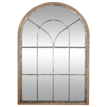 Rustic arched wall mirror with wood frame
