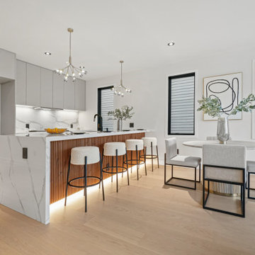 Modern white + slatted wood Kitchen in NJ