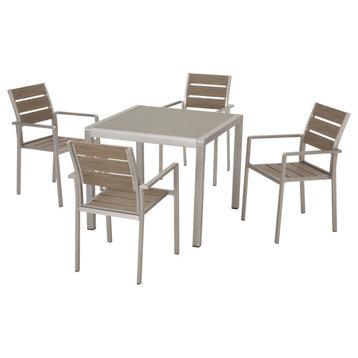 Makenzie Coral Outdoor Aluminum 4-Seater Dining Set With Faux Wood Seats