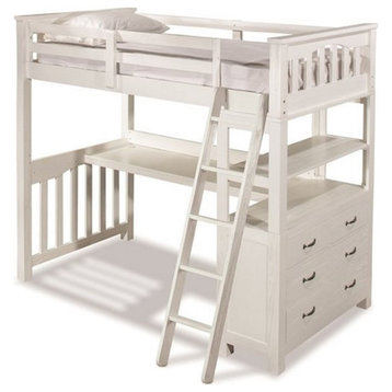 Highlands Twin Loft Bed with Desk in White