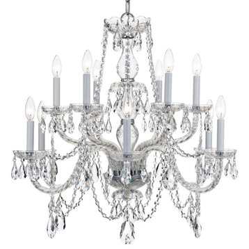 Traditional Crystal 12 Light Chandelier, Polished Chrome, Clear Italian