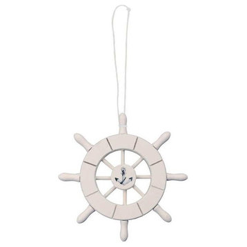 White Decorative Ship Wheel With Anchor Christmas Tree Ornament 6'', Christmas