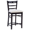 Pemberly Row Beechwood Set of 2 Padded Seat Ladder Back Counter Stools in Black