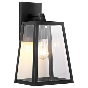 Pasadena 9" Iron/Glass Modern Industrial Angled LED Outdoor Lantern, Black
