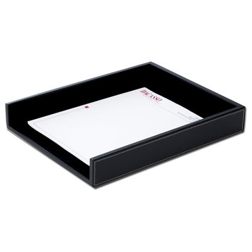 A1201 Rustic Black Leather Letter Tray
