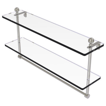Mambo 22" Two Tiered Glass Shelf with Towel Bar, Satin Nickel
