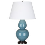 Robert Abbey - Robert Abbey DBL Gourd DUP BZ Accent TL Double Gourd 31" Vase - Steel Blue - Features Constructed from ceramic Includes a Dupioni fabric shade Includes an energy efficient Medium (E26) base LED bulb 3 Way switch Made in America UL rated for dry locations Dimensions Height: 31" Width: 19" Product Weight: 14 lbs Shade Height: 12" Shade Top Diameter: 13" Shade Bottom Diameter: 19" Electrical Specifications Max Wattage: 150 watts Number of Bulbs: 1 Max Watts Per Bulb: 150 watts Bulb Base: Medium (E26) Voltage: 110 volts Bulb Included: Yes