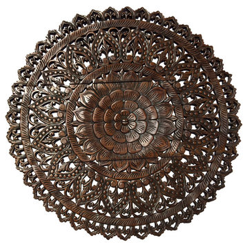 Medallion Lotus Flower Wood Carved Wall Panel Home Decor