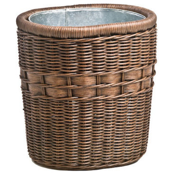 Oval Wicker Waste Basket, Antique Walnut Brown