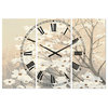 Brown Onn Gray Blossoms Traditional 3 Panels Metal Clock