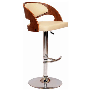 Benzara BM155741 Wood Open Back Barstool, Adjustable Pedestal Base, Cream/Brown
