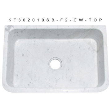 30" Farmhouse Kitchen Sink, Floral Carving Front, Single Bowl, Carrara Marble
