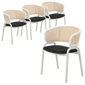 LeisureMod Ervilla Dining Armchair With White Steel Base Set of 4, Black