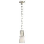 Visual Comfort - Robinson Pendant, 1-Light, Polished Nickel, White Glass, 4.75"W - This beautiful pendant will magnify your home with a perfect mix of fixture and function. This fixture adds a clean, refined look to your living space. Elegant lines, sleek and high-quality contemporary finishes.Visual Comfort has been the premier resource for signature designer lighting. For over 30 years, Visual Comfort has produced lighting with some of the most influential names in design using natural materials of exceptional quality and distinctive, hand-applied, living finishes.