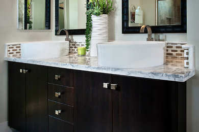 Bathroom - contemporary bathroom idea in Los Angeles with flat-panel cabinets