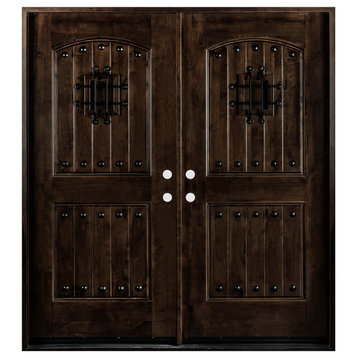 Knotty Alder Right Handswinging Double Front Entry Wood Door