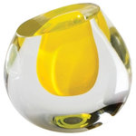 GLOBAL VIEWS - Color Drop Vase, Lemon - The Color Drop Vases are hand blown art glass made by artisans in Poland. Each solid clear jewel like vase has an interior cased in one of 4 different rich colors of glass. Sold individually.