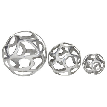 Set of 3 Silver Aluminum Contemporary Sculpture, 8", 6", 4"