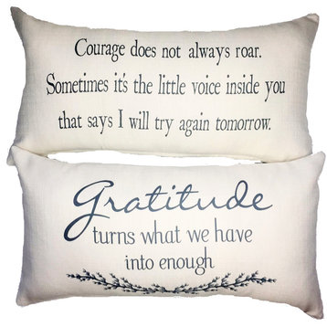 Gratitude Courage Motivational Quote Gift Pillow for women teens Inspirational