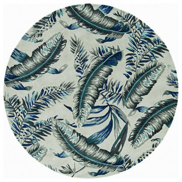 3'X4' Grey Blue Hand Tufted Tropical Leaves Indoor Area Rug