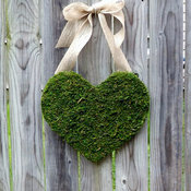 Moss-Covered Wood Heart With Burlap Bow by The Educated Owl